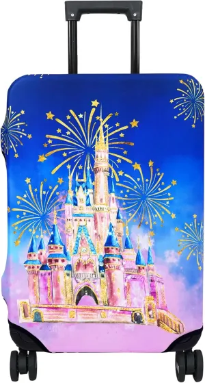 Luggage Cover Approved Travel Suitcase Protector Pink Castle and Fireworks Elastic Washable Baggage Covers for 18-20 inch Luggage(S)