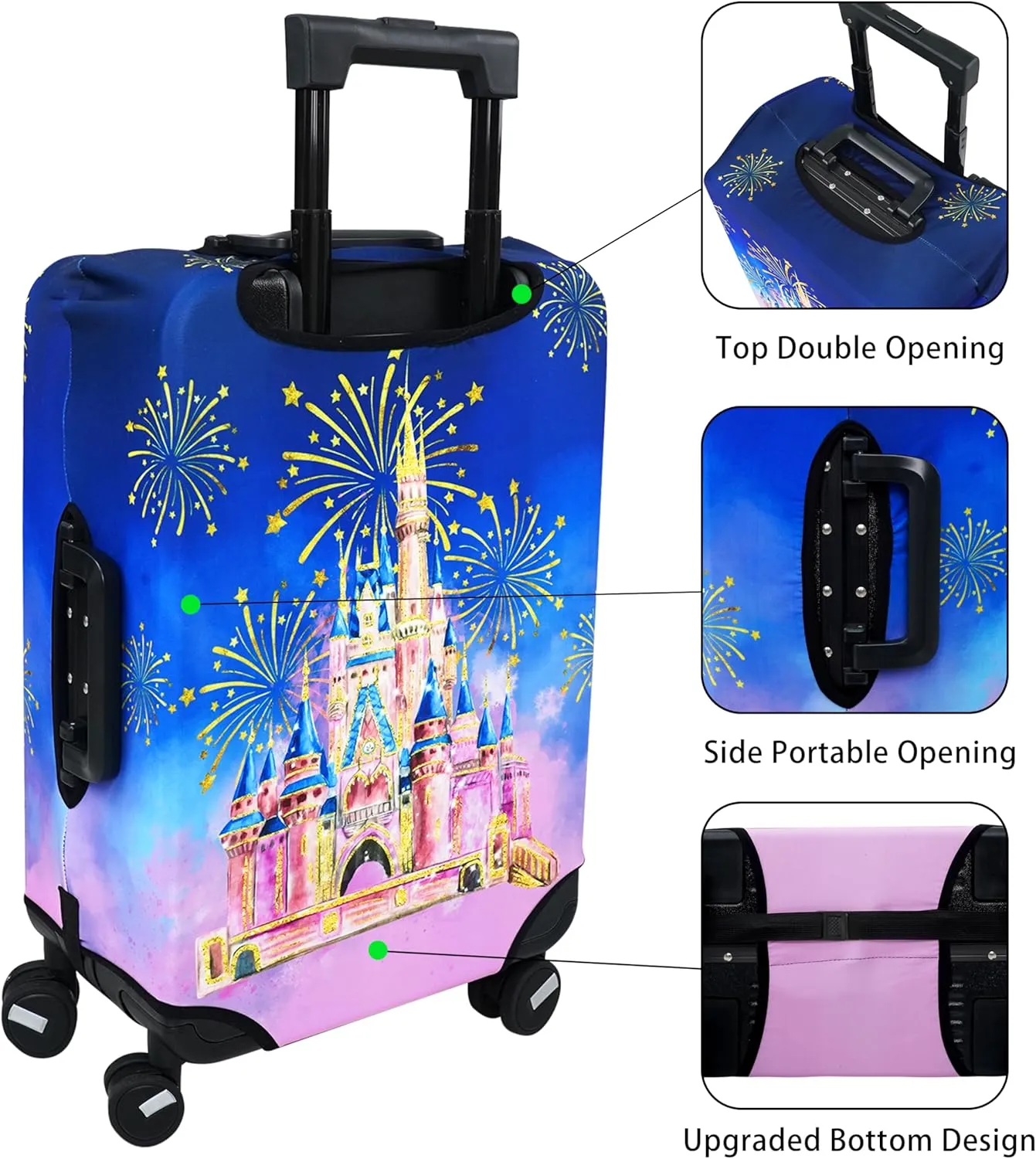Luggage Cover Approved Travel Suitcase Protector Pink Castle and Fireworks Elastic Washable Baggage Covers for 21-24 inch Luggage (M)