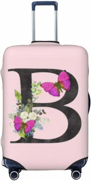 Luggage Cover Flower Butterfly Letter B Pink Suitcase Protector fits 18-32inch Travel Suitcase Cover Dustproof Washable with Concealed Zipper for Wheeled Suitcase LC908