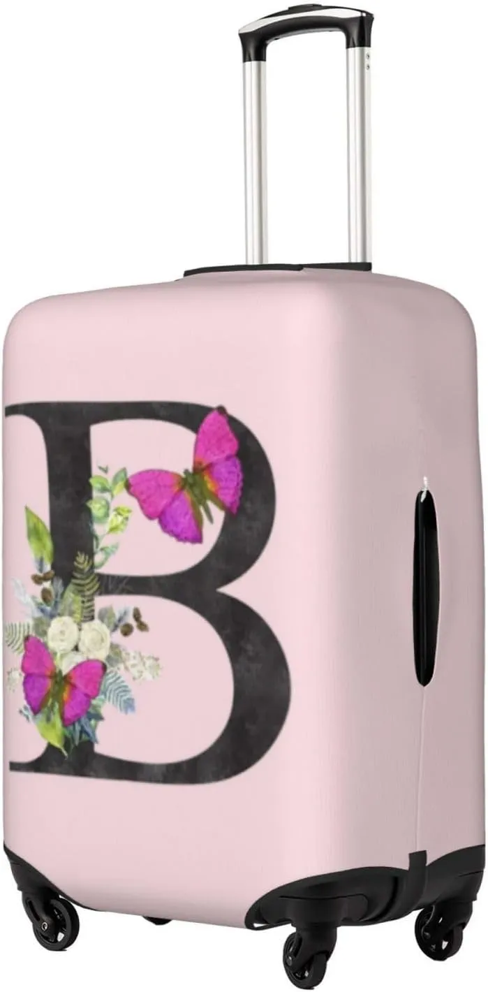 Luggage Cover Flower Butterfly Letter B Pink Suitcase Protector fits 18-32inch Travel Suitcase Cover Dustproof Washable with Concealed Zipper for Wheeled Suitcase LC908