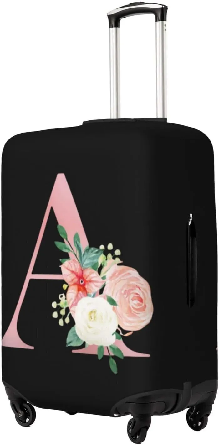 Luggage Cover Flower Letter A Black Suitcase Protector fits 18-32inch Travel Suitcase Cover Washable Dustproof with Concealed Zipper for Wheeled Suitcase LC997