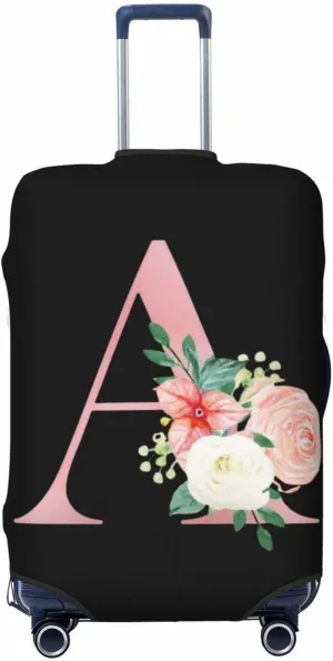 Luggage Cover Flower Letter A Black Suitcase Protector fits 18-32inch Travel Suitcase Cover Washable Dustproof with Concealed Zipper for Wheeled Suitcase LC997