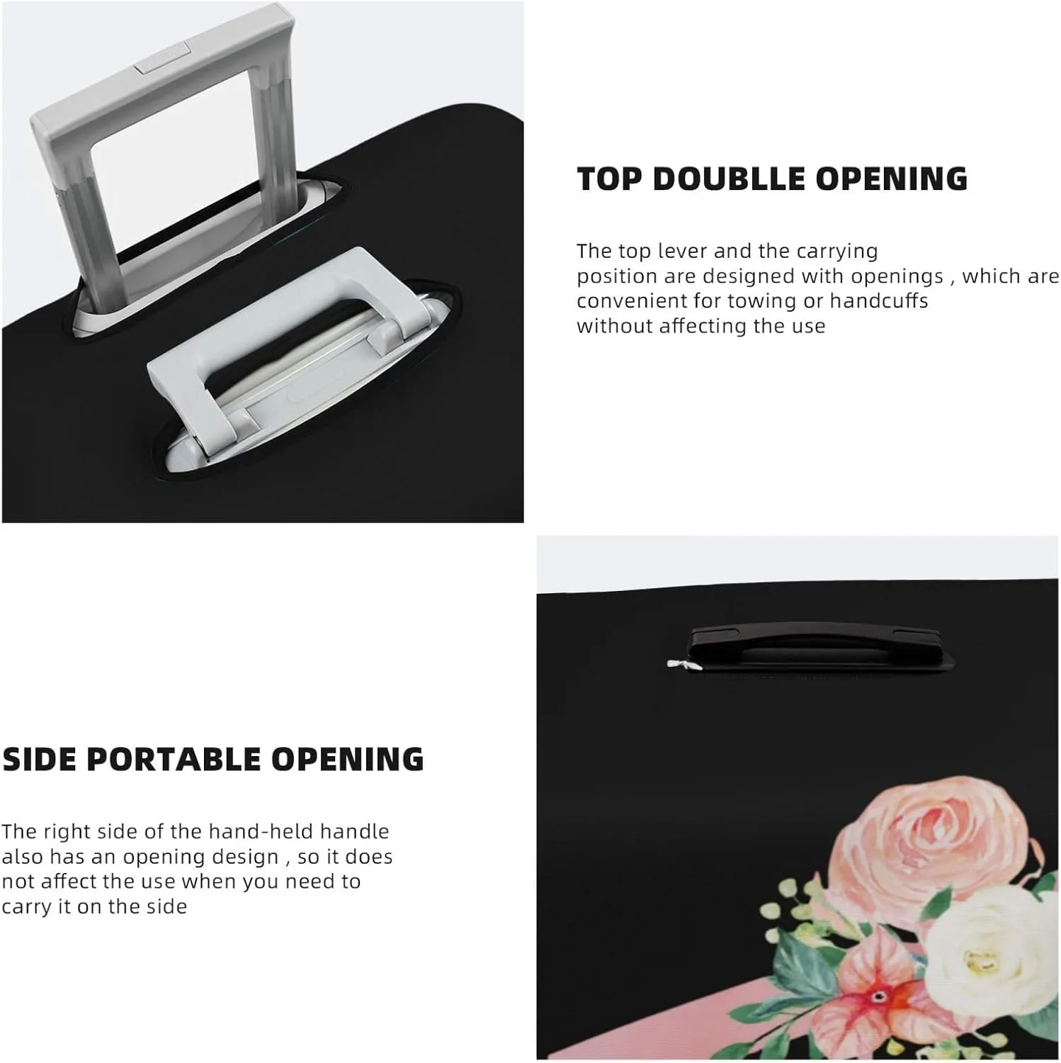 Luggage Cover Flower Letter A Black Suitcase Protector fits 18-32inch Travel Suitcase Cover Washable Dustproof with Concealed Zipper for Wheeled Suitcase LC997