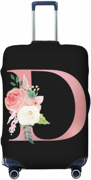 Luggage Cover Flower Letter D Black Suitcase Protector fits 18-32inch Travel Suitcase Cover Washable Dustproof with Concealed Zipper for Wheeled Suitcase LC1011