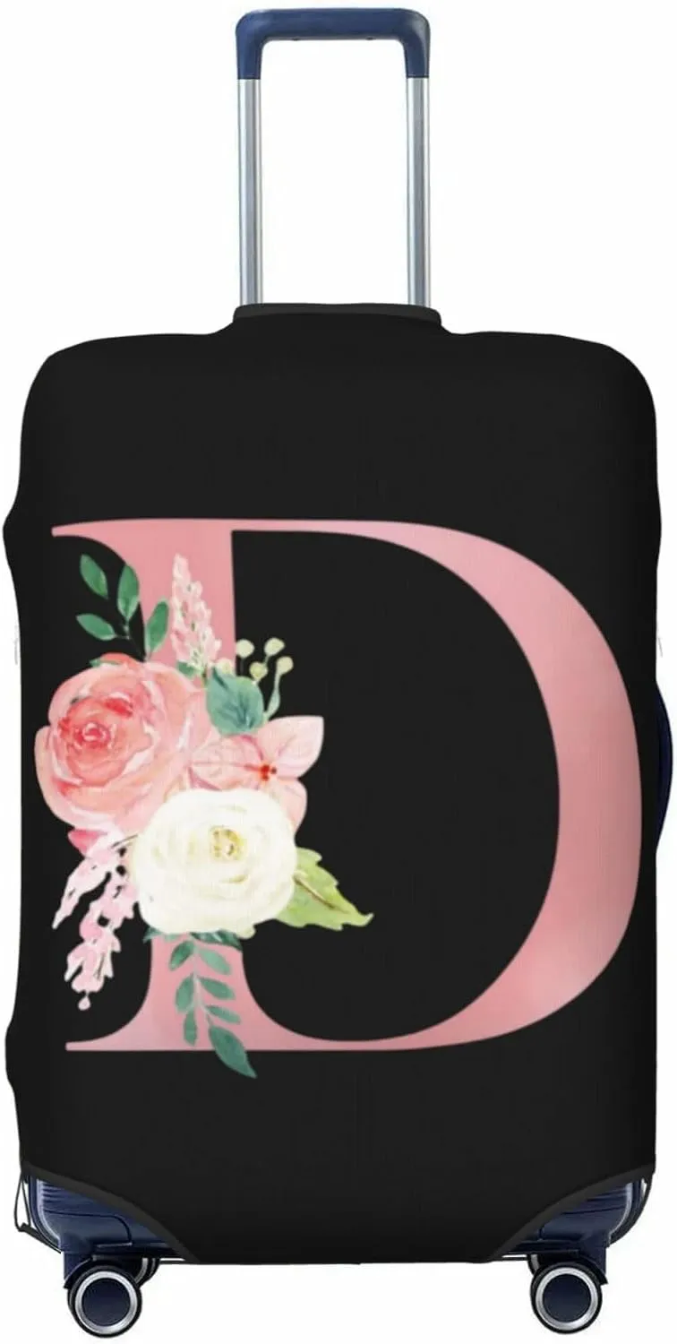 Luggage Cover Flower Letter D Black Suitcase Protector fits 18-32inch Travel Suitcase Cover Washable Dustproof with Concealed Zipper for Wheeled Suitcase LC1011