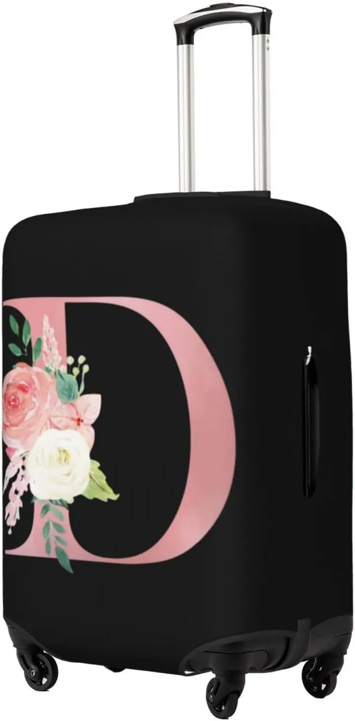 Luggage Cover Flower Letter D Black Suitcase Protector fits 18-32inch Travel Suitcase Cover Washable Dustproof with Concealed Zipper for Wheeled Suitcase LC1011