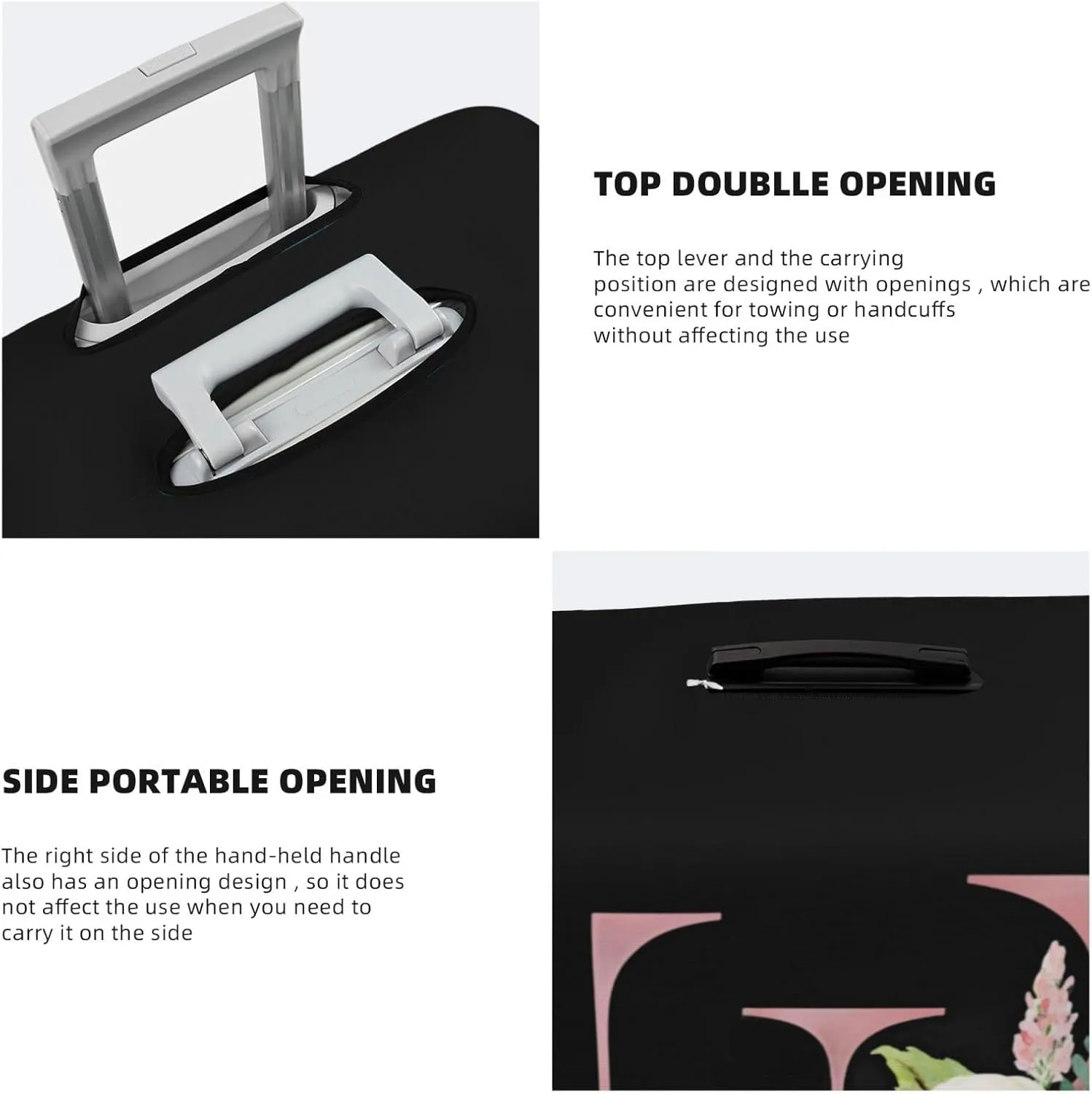 Luggage Cover Flower Letter E Black Suitcase Protector fits 18-32inch Travel Suitcase Cover Washable Dustproof with Concealed Zipper for Wheeled Suitcase LC1013