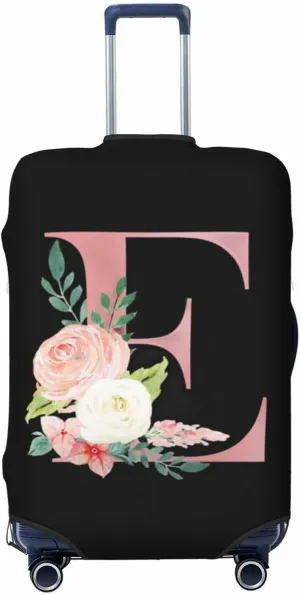 Luggage Cover Flower Letter E Black Suitcase Protector fits 18-32inch Travel Suitcase Cover Washable Dustproof with Concealed Zipper for Wheeled Suitcase LC1013