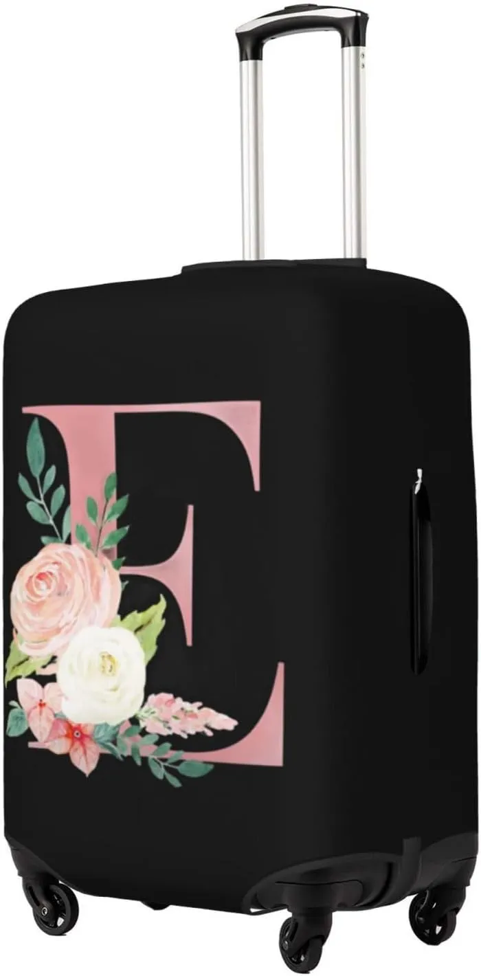 Luggage Cover Flower Letter E Black Suitcase Protector fits 18-32inch Travel Suitcase Cover Washable Dustproof with Concealed Zipper for Wheeled Suitcase LC1013
