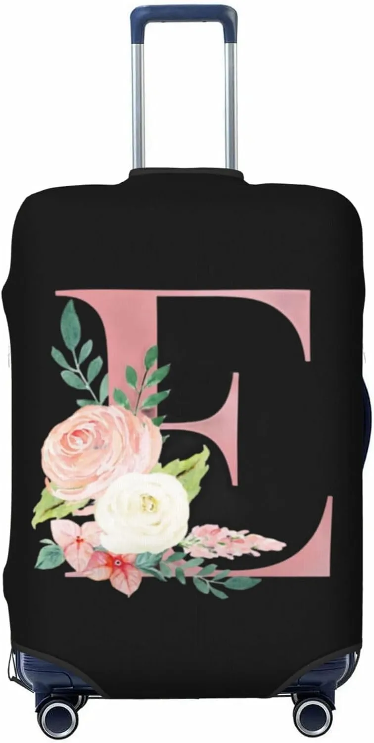 Luggage Cover Flower Letter E Black Suitcase Protector fits 18-32inch Travel Suitcase Cover Washable Dustproof with Concealed Zipper for Wheeled Suitcase LC1013