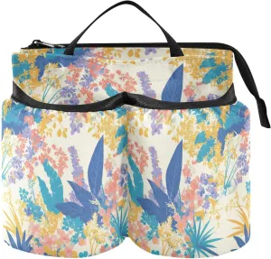 Luggage Cup Holder Upgraded Spring Colorful Flowers Leaves Travel Accessories for Airplane Hold Two Coffee Mugs for World Travelers
