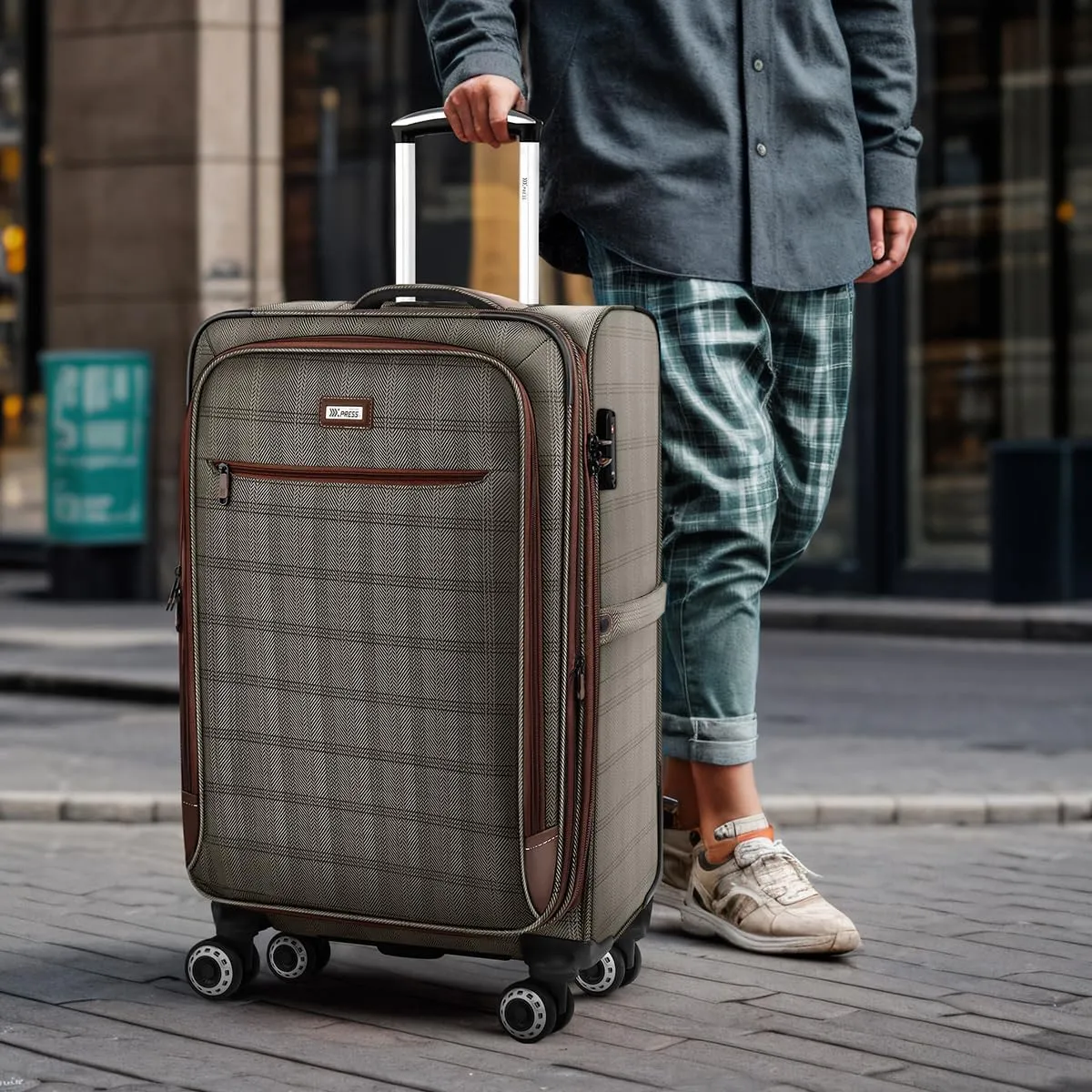 Luggage Sets 3 Piece,Suitcases with Wheels Hardshell,Softside Luggage Set,Foldie Travel Bag Expandable,Charcoal Material W/Tsa Lock & Double Spinner Wheels(20in/26in/30in) COLOR#6