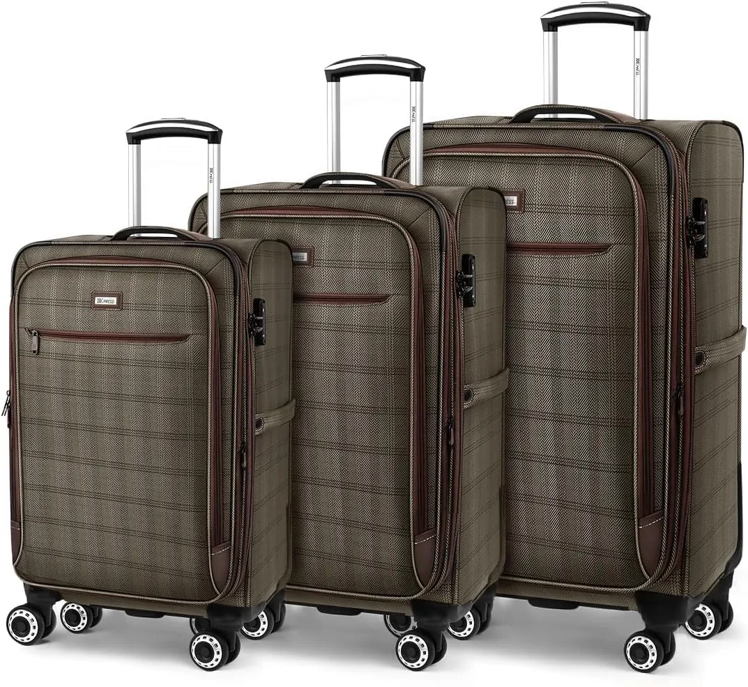 Luggage Sets 3 Piece,Suitcases with Wheels Hardshell,Softside Luggage Set,Foldie Travel Bag Expandable,Charcoal Material W/Tsa Lock & Double Spinner Wheels(20in/26in/30in) COLOR#6