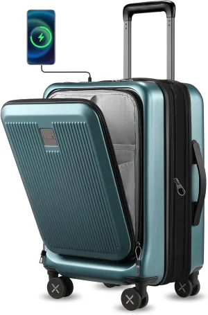 LUGGEX Carry on Luggage 22x14x9 Airline Approved, Expandable PC Hard Shell Suitcase with Front Pocket, Luggage with USB Port (Teal, 20 Inch, 37L)