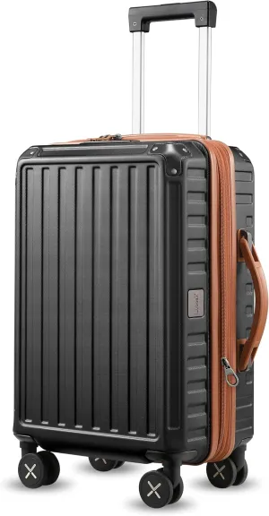 LUGGEX Carry On Luggage 22x14x9 Airline Approved, PC Expandable Hard Shell Suitcases with Spinner Wheels, 20 Inch, Brown Black