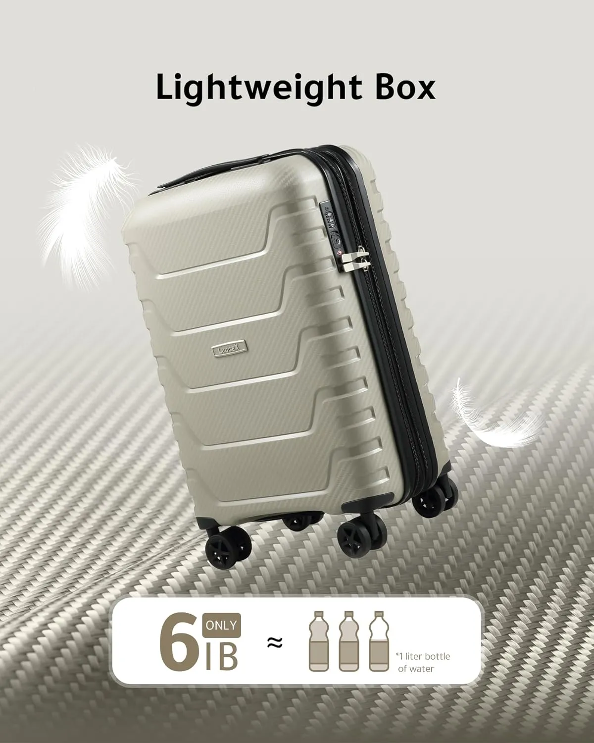 LUGGEX Carry On Luggage 22x14x9 Airline Approved Spinner Wheels, Polypropylene Lightweight Luggage Expandable, Effortless Elegance, High Bounce (Champagne, 20 Inch)