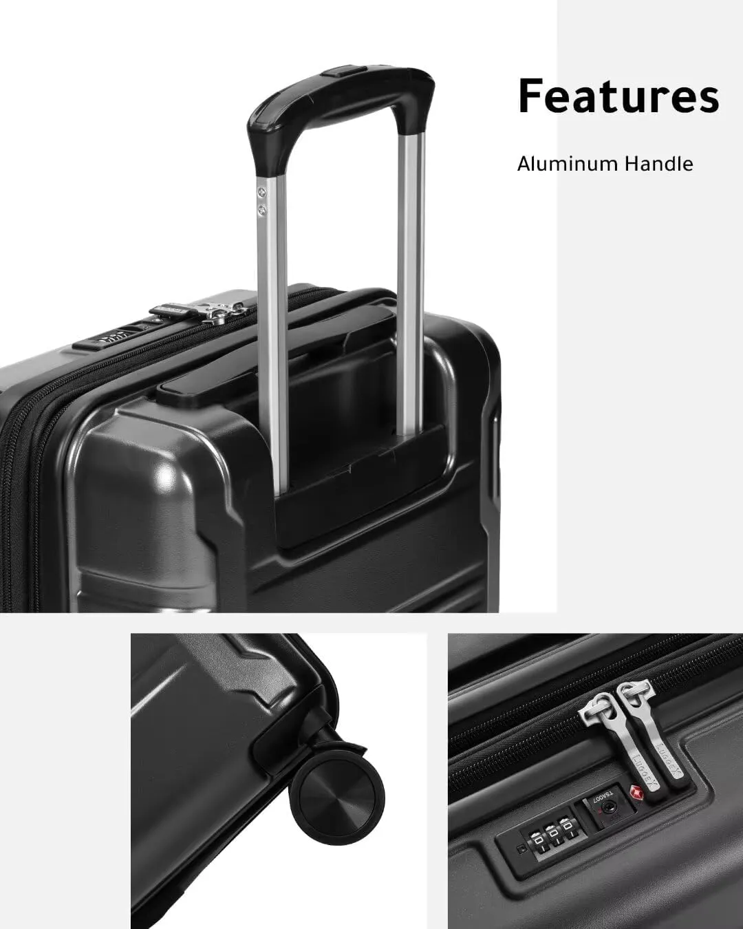LUGGEX Carry on Luggage Airline Approved, Polycarbonate Hard Shell Suitcase, Expandable Luggage with Charger Port (Black, 20 Inch, 30.7L)