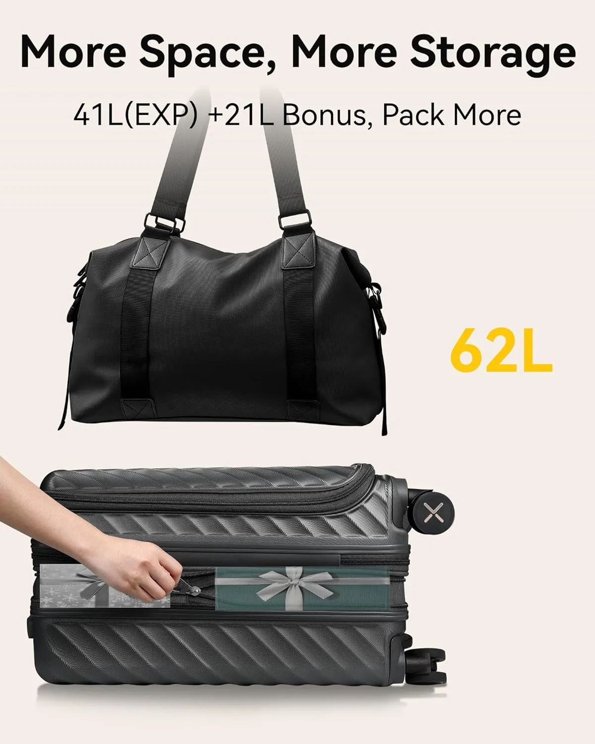 LUGGEX Carry On Luggage with Compartment and Cup Holder, Expandable PC Hard Shell Suitcase with Front Pocket (Gunmetal, 2-Piece (20/Tote))