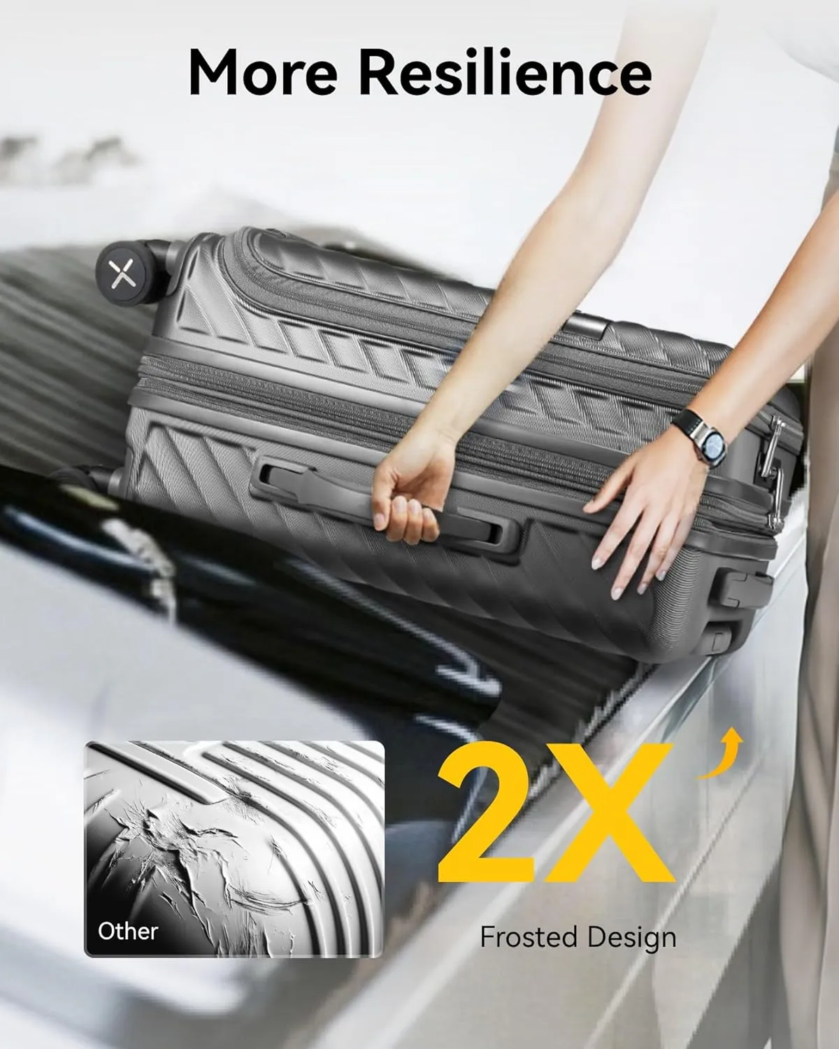 LUGGEX Carry On Luggage with Compartment and Cup Holder, Expandable PC Hard Shell Suitcase with Front Pocket (Gunmetal, 2-Piece (20/Tote))