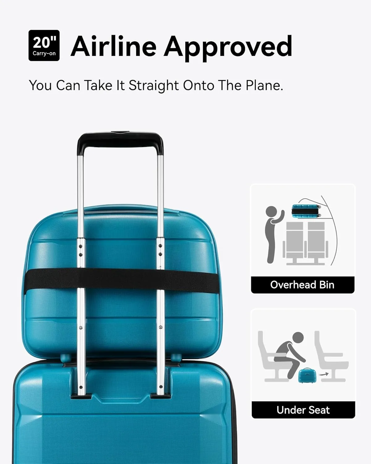 LUGGEX Carry on Luggage with Spinner Wheels, Lightweight Suitcase 2 Piece, Expandable (Teal, 14/20)