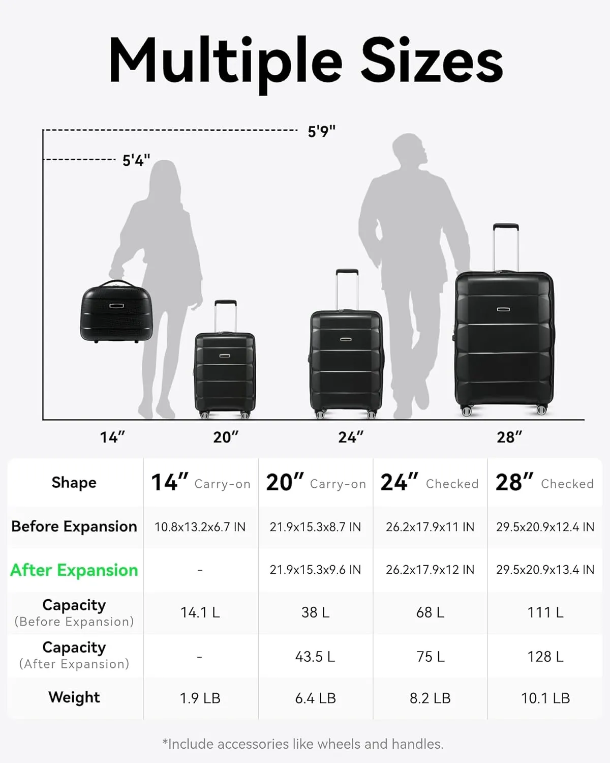 LUGGEX Carry on Luggage with Spinner Wheels, Lightweight Suitcase 2 Piece, Expandable (Teal, 14/20)