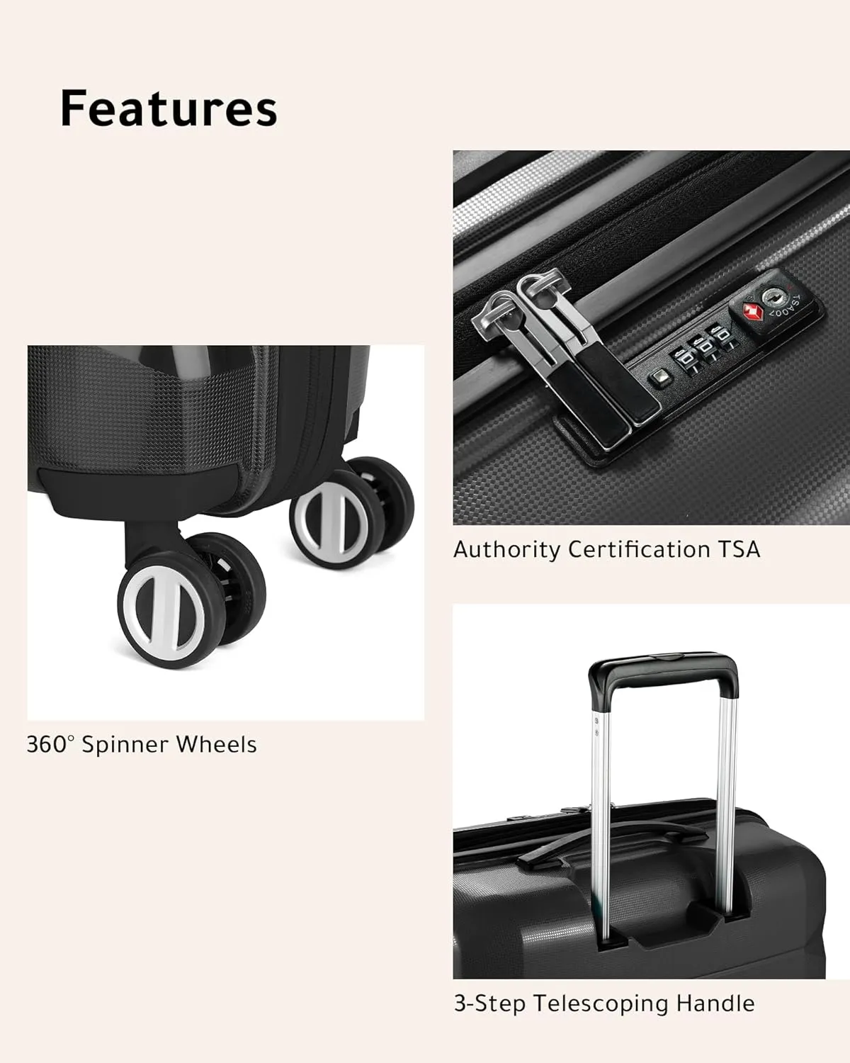 LUGGEX Checked Luggage with Spinner Wheels, PP Lightweight Suitcase for Travel, Expandable(Black, 24 Inch)
