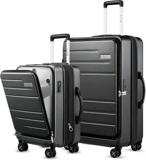 LUGGEX Luggage Sets 2 Pieces, Expandable 20 Inch Carry On Luggage and 28 Inch Checked Suitcase with Front Opening (Charcoal Metallic, 20/28)