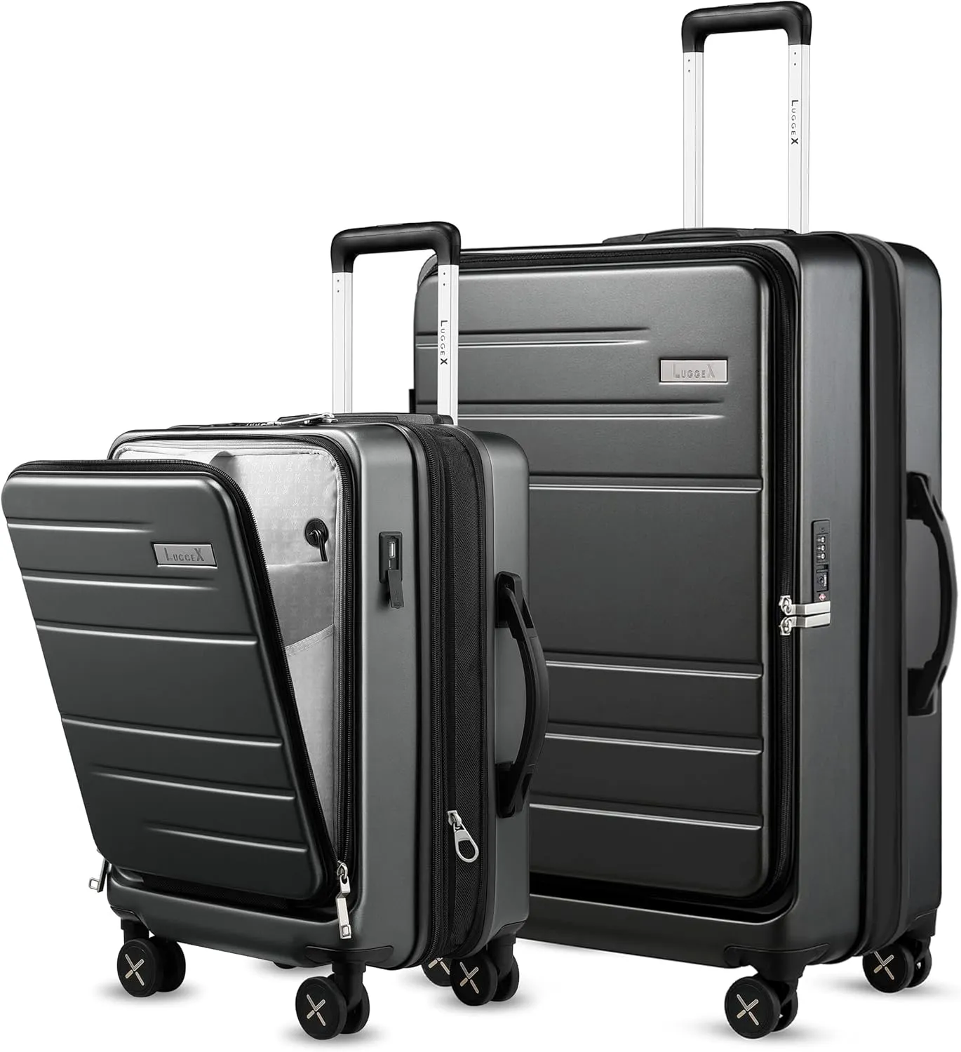 LUGGEX Luggage Sets 2 Pieces, Expandable 20 Inch Carry On Luggage and 28 Inch Checked Suitcase with Front Opening (Charcoal Metallic, 20/28)