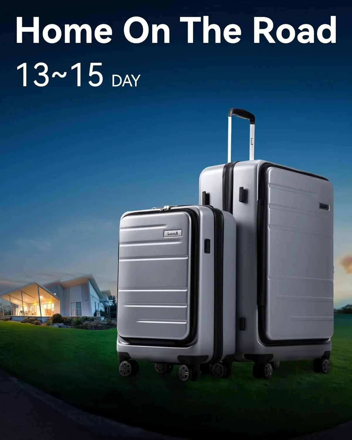 LUGGEX Luggage Sets 2 Pieces, Expandable 20 Inch Carry On Luggage and 28 Inch Checked Suitcase with Front Opening (Charcoal Metallic, 20/28)