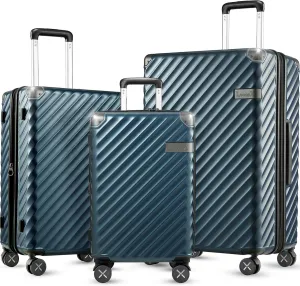 LUGGEX Luggage with Spinner Wheels, Polycarbonate Expandable Hard Shell Suitcase, 3 Piece Set, Navy