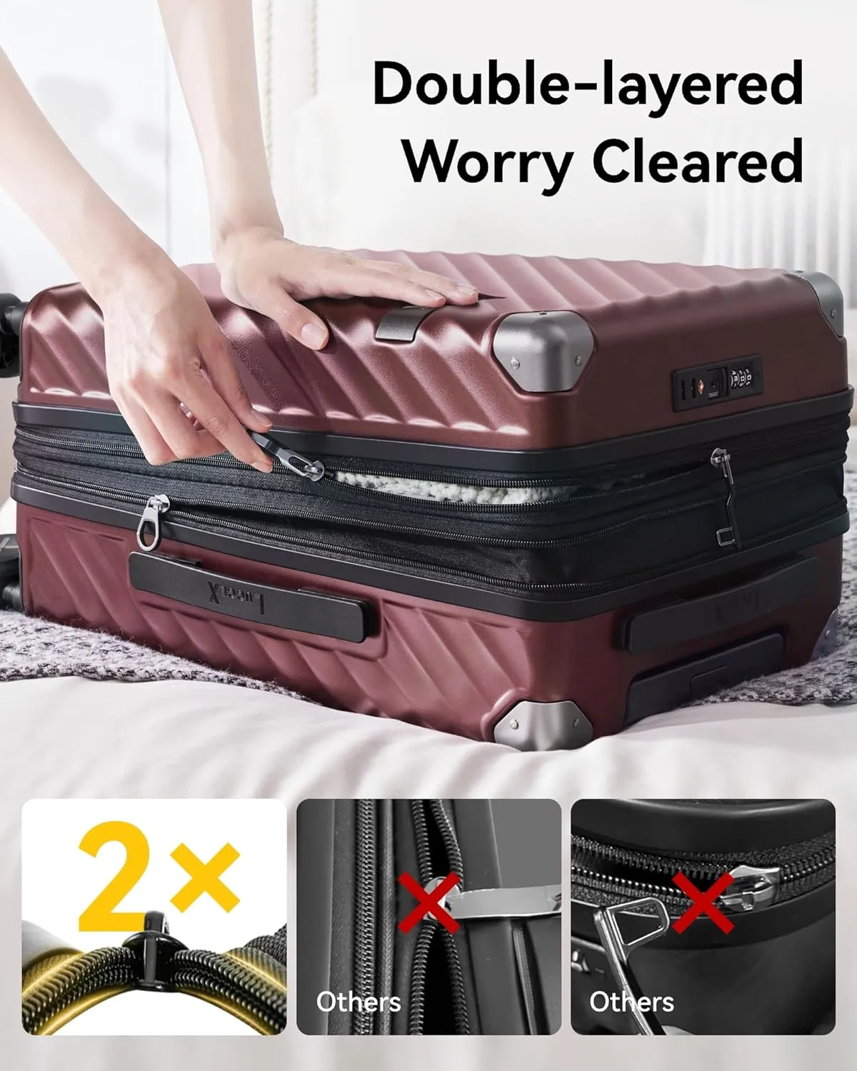 LUGGEX Luggage with Spinner Wheels, Polycarbonate Expandable Hard Shell Suitcase, Carry On 16 Inch, Charcoal Metallic