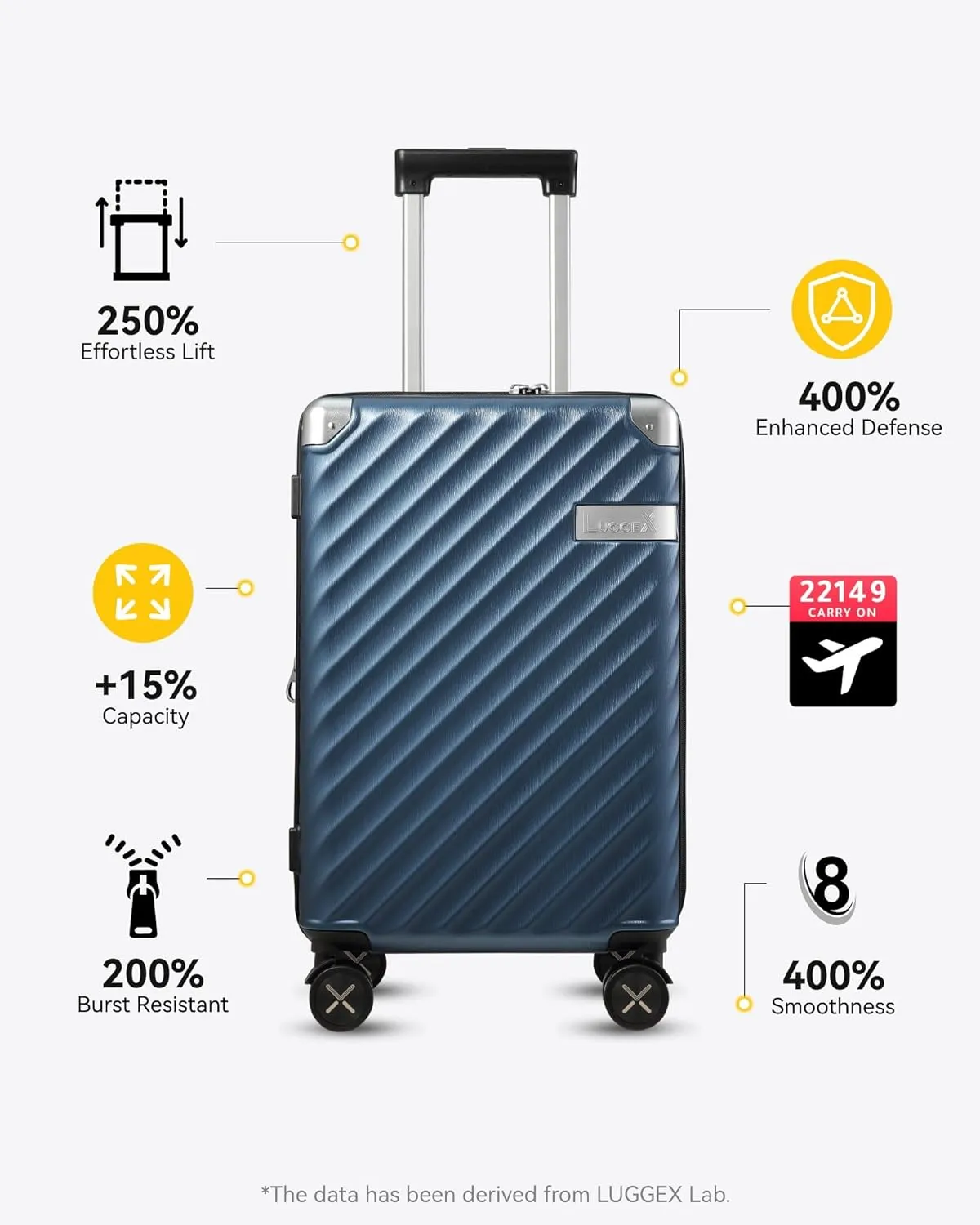 LUGGEX Luggage with Spinner Wheels, Polycarbonate Expandable Hard Shell Suitcase, Carry On 16 Inch, Charcoal Metallic