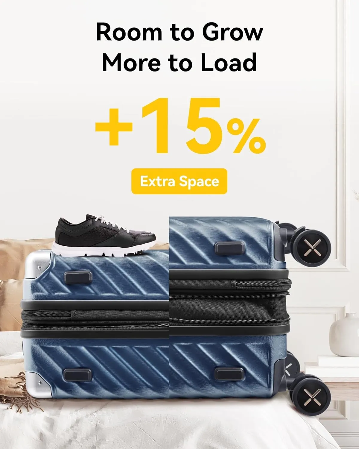LUGGEX Luggage with Spinner Wheels, Polycarbonate Expandable Hard Shell Suitcase, Carry On 16 Inch, Charcoal Metallic