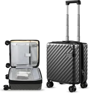 LUGGEX Luggage with Spinner Wheels, Polycarbonate Expandable Hard Shell Suitcase, Carry On 16 Inch, Charcoal Metallic