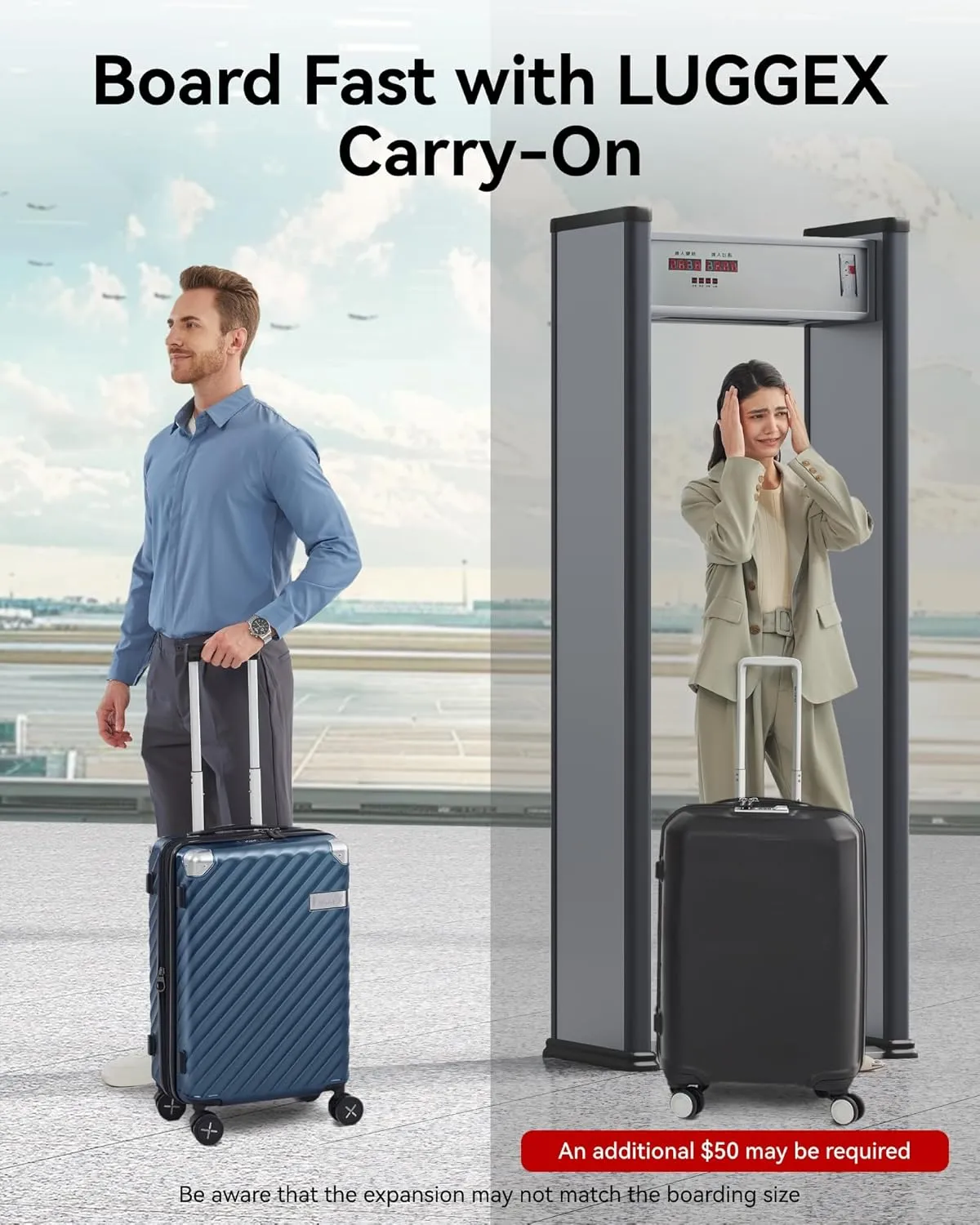 LUGGEX Luggage with Spinner Wheels, Polycarbonate Expandable Hard Shell Suitcase, Carry On 20 Inch, Utility Blue