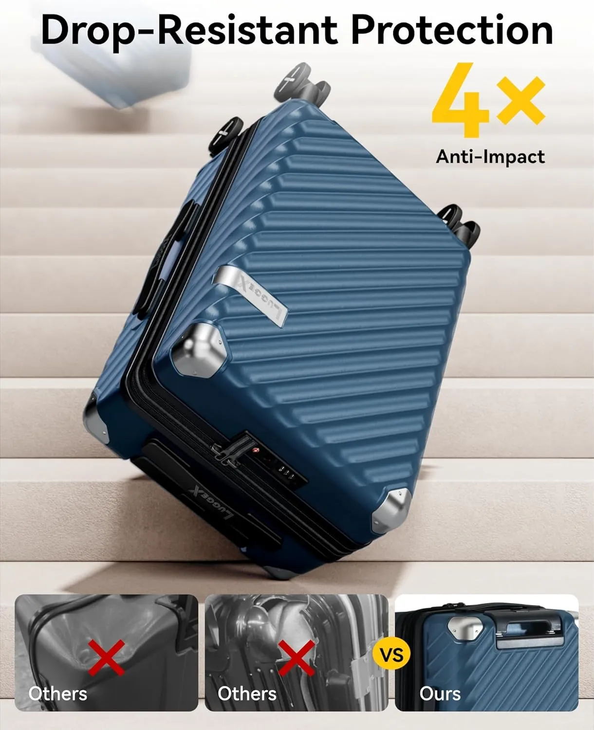 LUGGEX Luggage with Spinner Wheels, Polycarbonate Expandable Hard Shell Suitcase, Carry On 20 Inch, Utility Blue