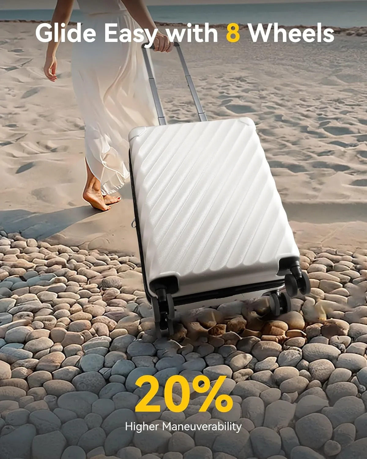 LUGGEX Luggage with Spinner Wheels, Polycarbonate Expandable Hard Shell Suitcase, Carry On 20 Inch, White