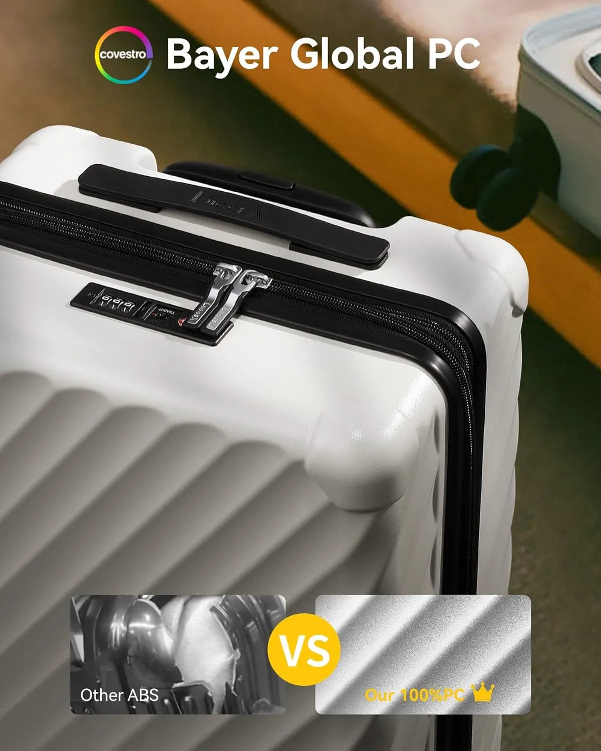 LUGGEX Luggage with Spinner Wheels, Polycarbonate Expandable Hard Shell Suitcase, Carry On 20 Inch, White