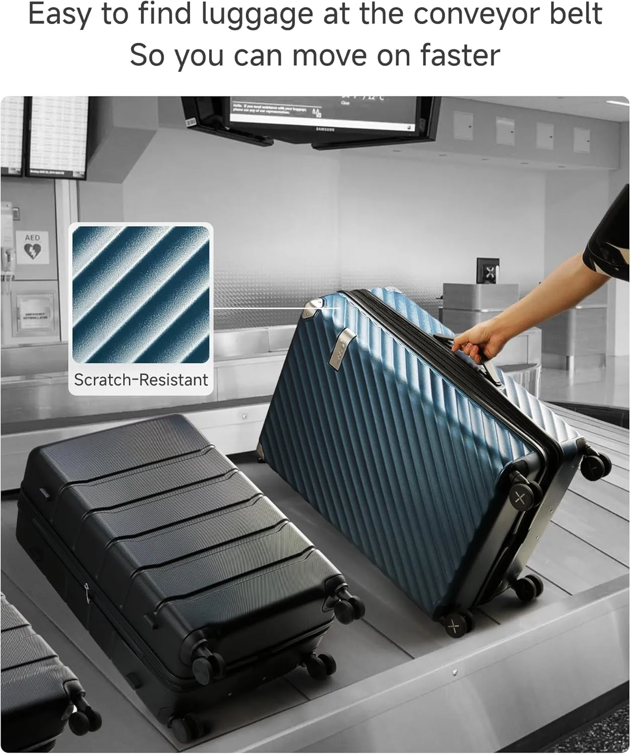 LUGGEX Luggage with Spinner Wheels, Polycarbonate Expandable Hard Shell Suitcase, Checked Large 27 Inch, Charcoal Metallic