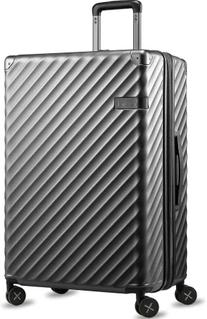 LUGGEX Luggage with Spinner Wheels, Polycarbonate Expandable Hard Shell Suitcase, Checked Large 27 Inch, Charcoal Metallic