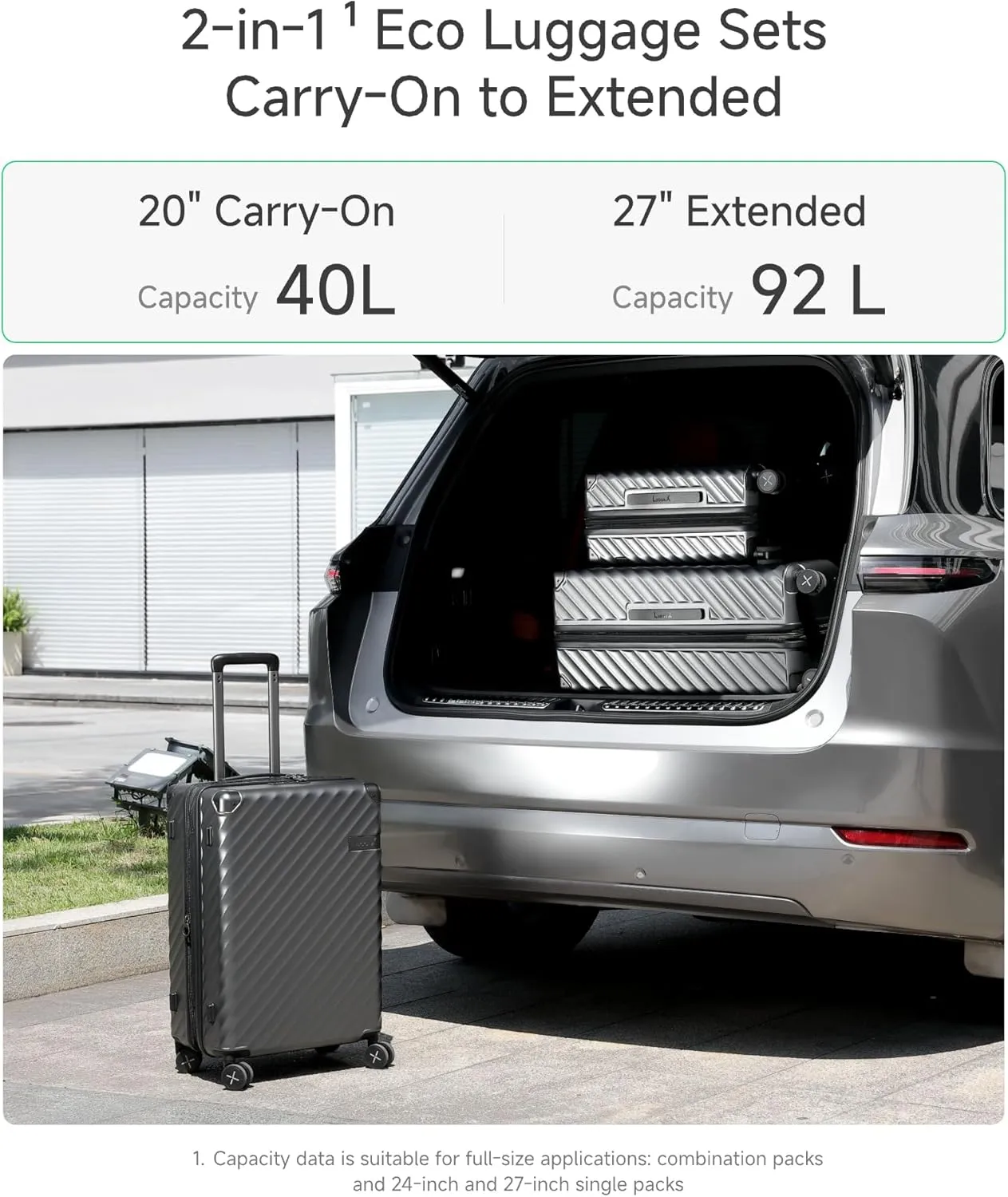 LUGGEX Luggage with Spinner Wheels, Polycarbonate Expandable Hard Shell Suitcase, Checked Large 27 Inch, Charcoal Metallic