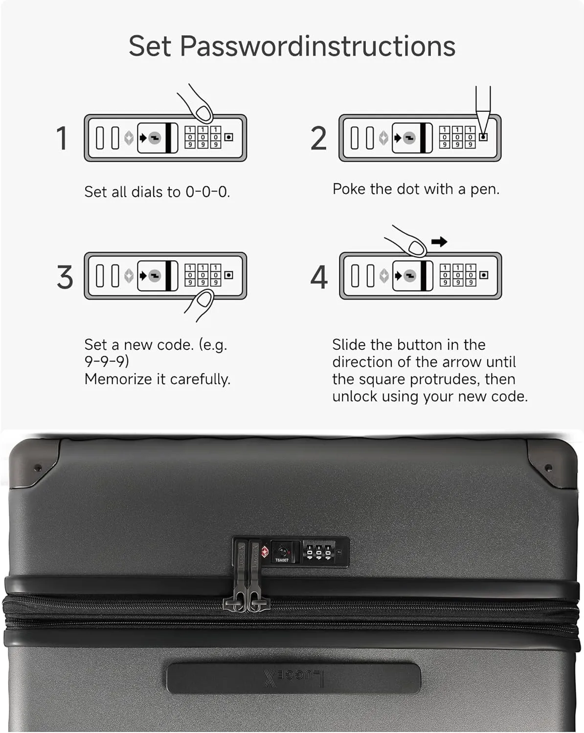 LUGGEX Luggage with Spinner Wheels, Polycarbonate Expandable Hard Shell Suitcase, Checked Large 27 Inch, Charcoal Metallic
