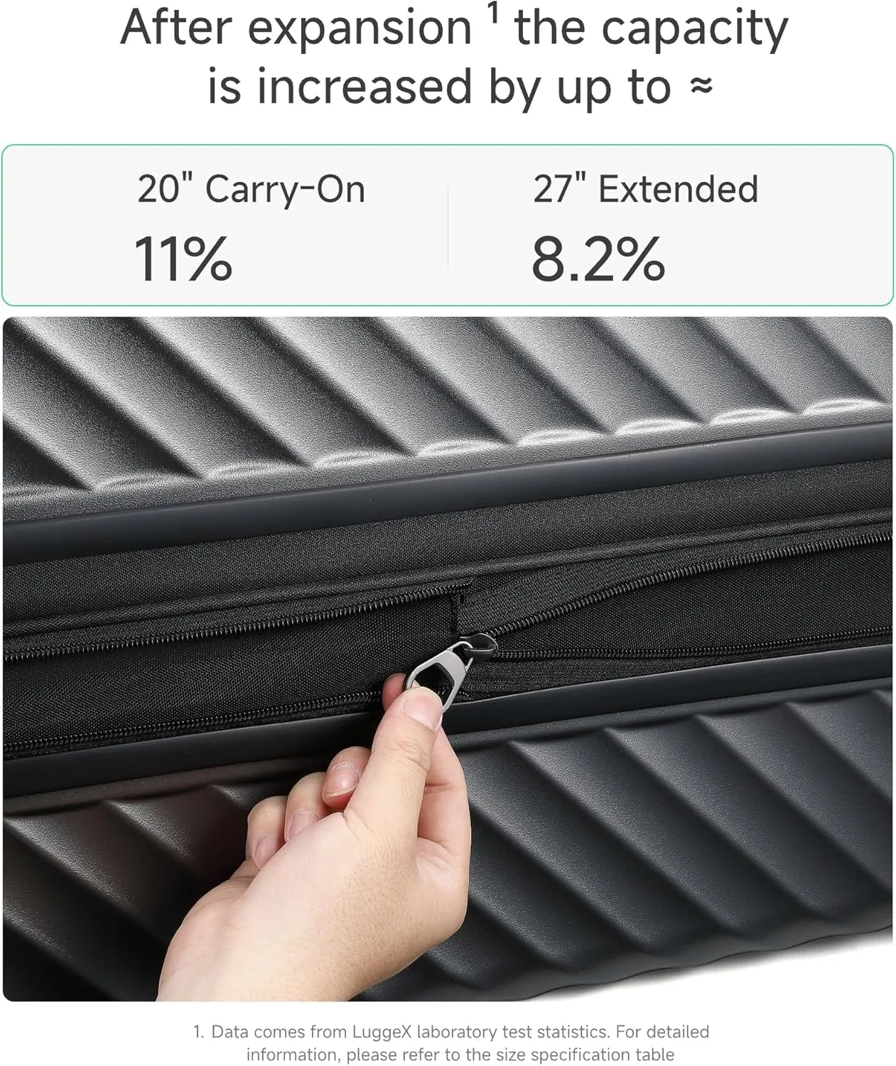 LUGGEX Luggage with Spinner Wheels, Polycarbonate Expandable Hard Shell Suitcase, Checked Large 27 Inch, Charcoal Metallic