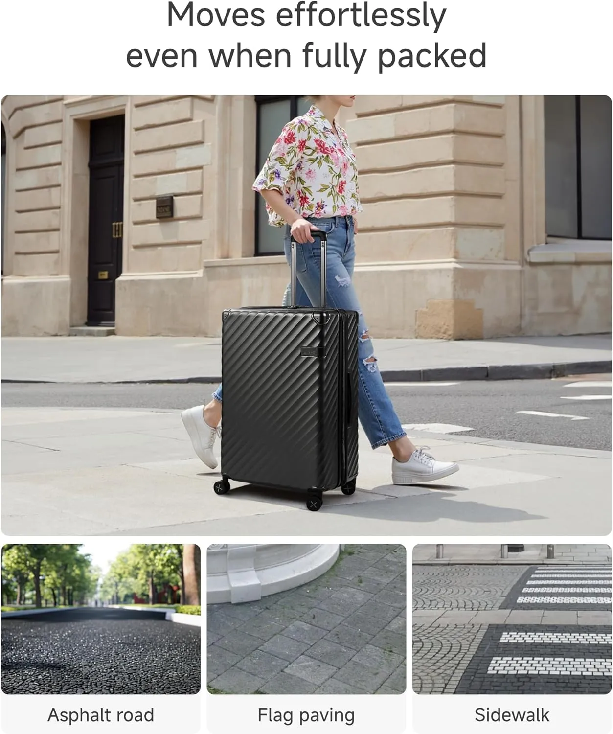 LUGGEX Luggage with Spinner Wheels, Polycarbonate Expandable Hard Shell Suitcase, Checked Large 27 Inch, Charcoal Metallic