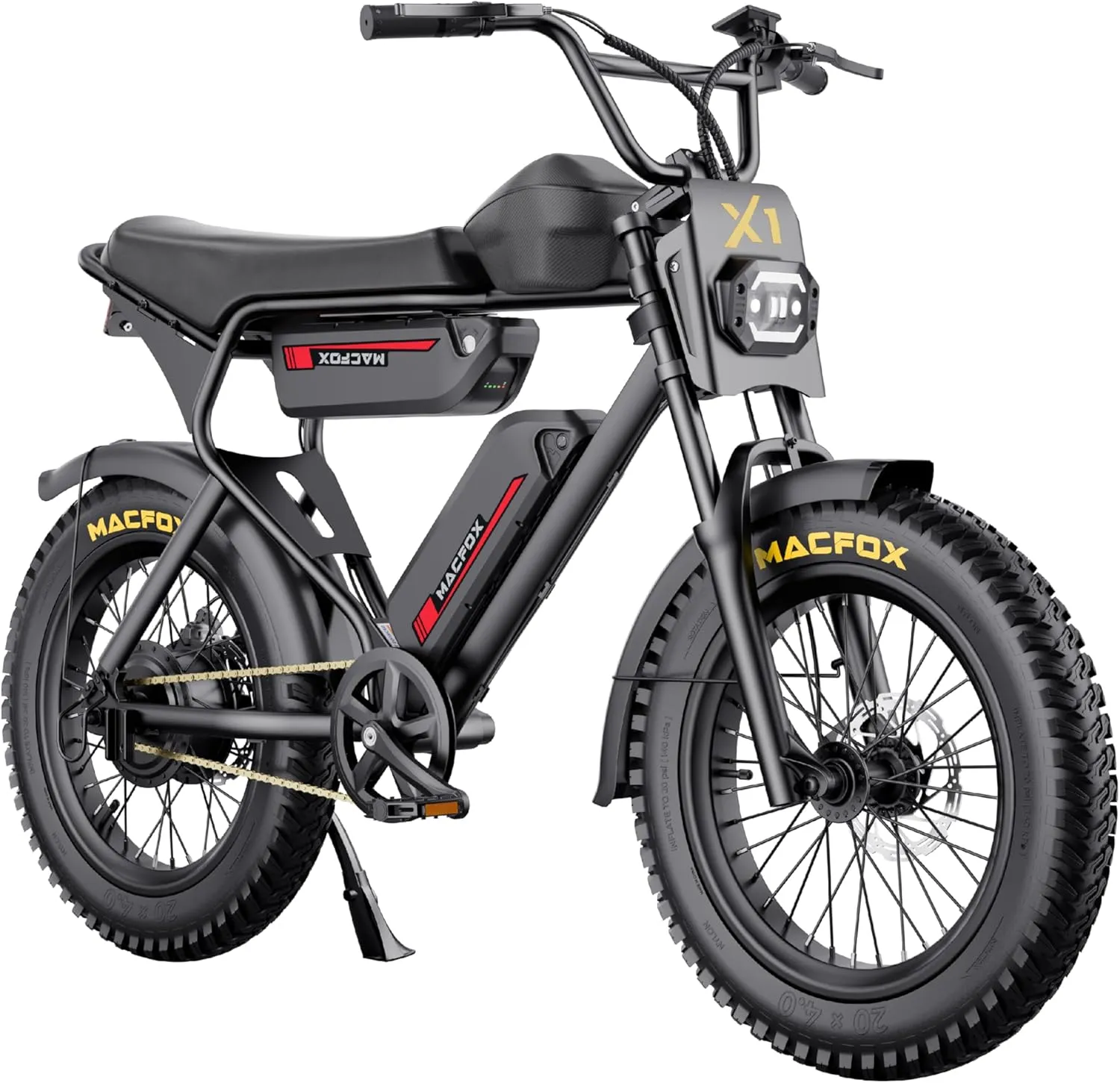 MACFOX X1S 2025 Ebikes for Adults, 750W Electric Bike Wheelie 25 MPH Max Speed, 38 Miles Range, 20" Fat Tire E-Bike with Front Suspension, E-Bikes for Riding to School (Class-3)