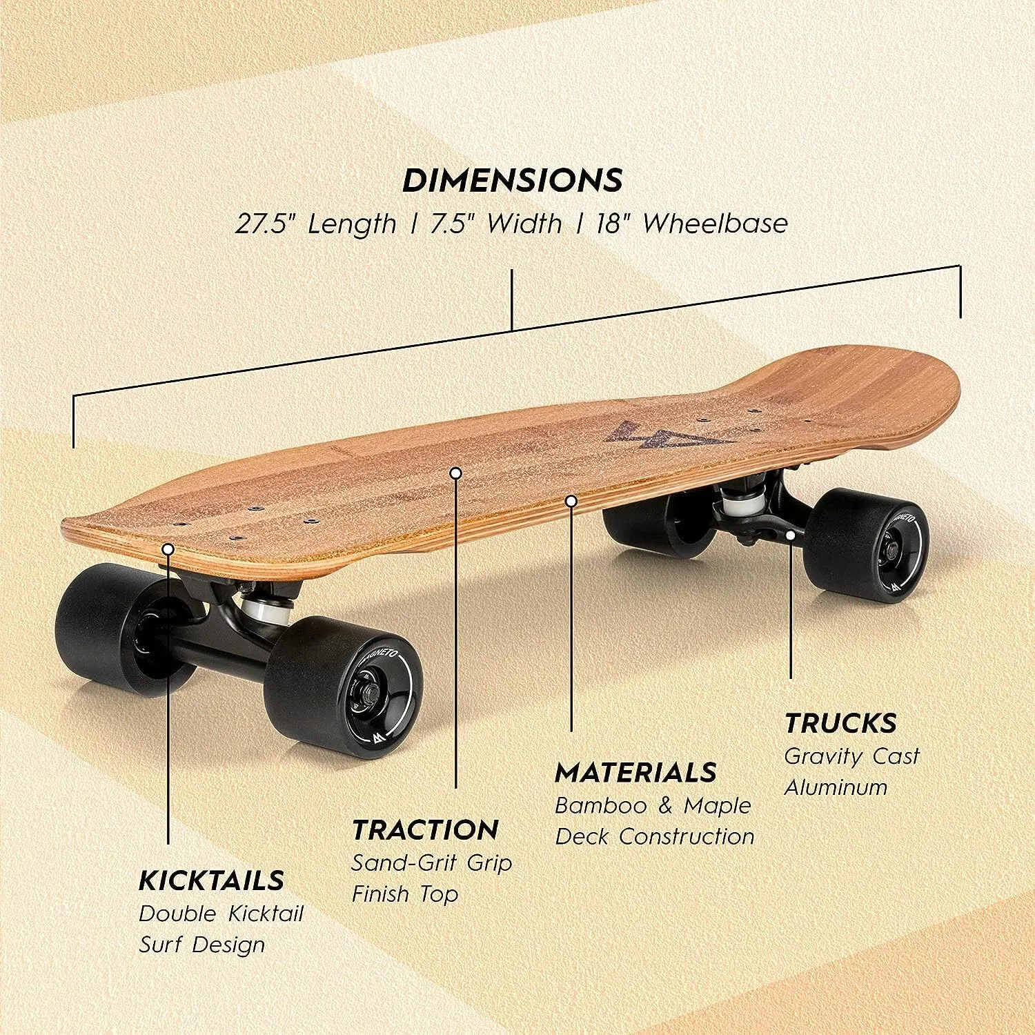 Magneto Complete Skateboard | 27.5" x 7.5" | Canadian Maple Wood | 60 MM Urethane Wheels | Double Kick Concave Deck | Kids Skateboard Cruiser Skateboards | Skateboard for Beginners, Teens & Adults