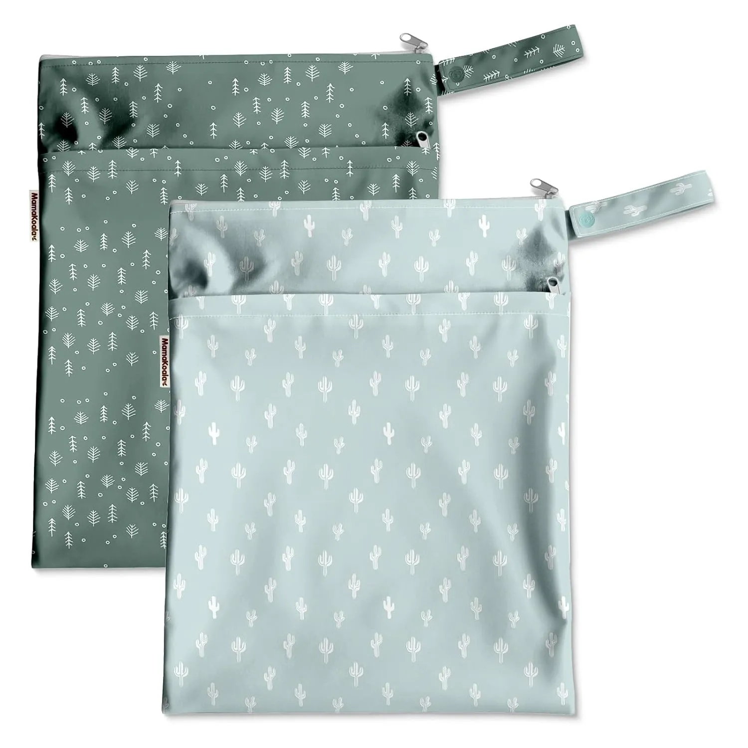 Mama Koala Waterproof Wet Dry Bags for Baby Items, Cloth Diapers, Swimsuits, Travel, Gym Clothes, Beach, Pump Parts, Toiletries, Two Zippered Pockets, 2 Pack (W017)