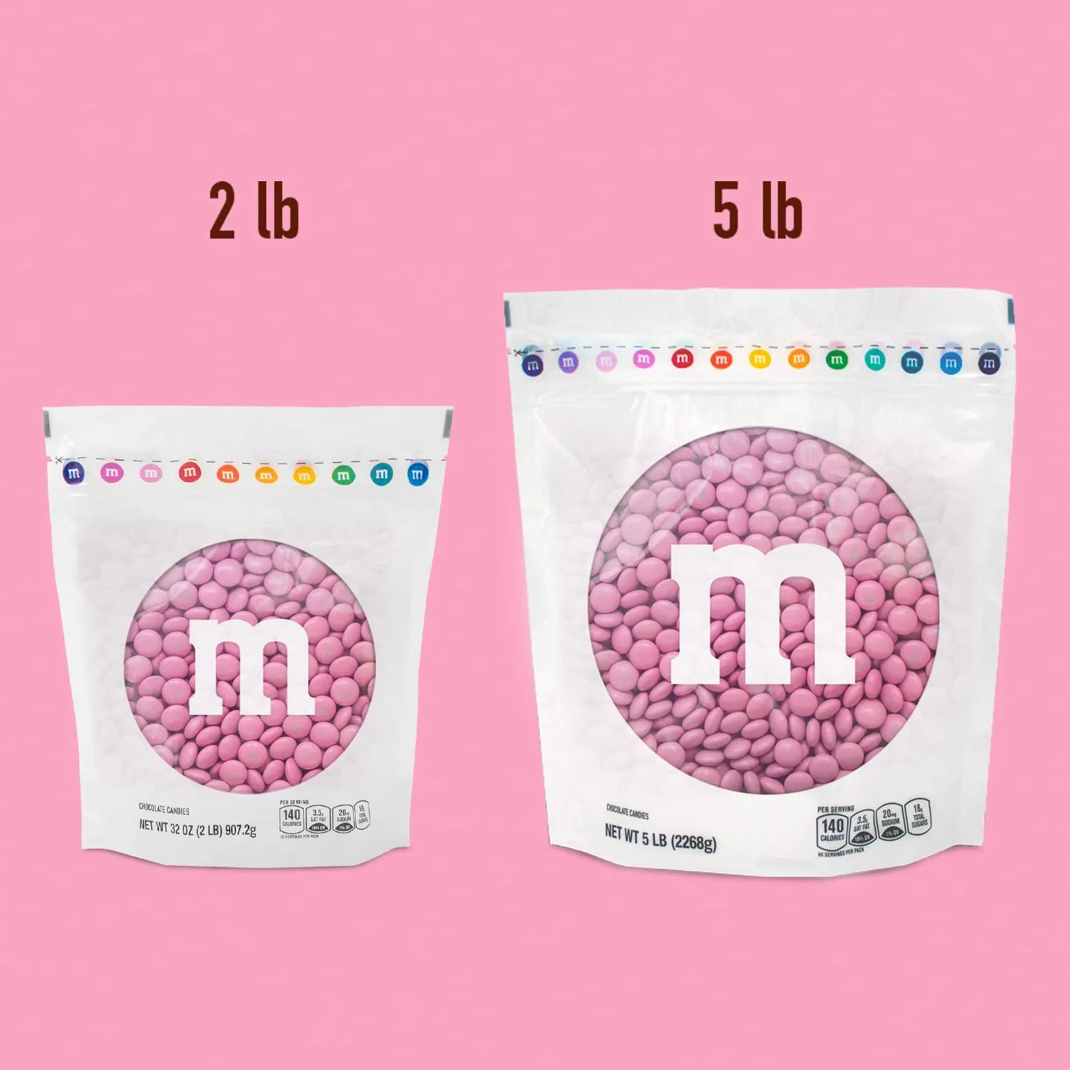 M&M’S WORLD Pink Milk Chocolate Candy, 5lbs of M&M'S in Resealable Pack for Candy Bars, Birthdays, Baby Showers, Gender Reveals, It's A Girl, Dessert Tables & DIY Party Favors