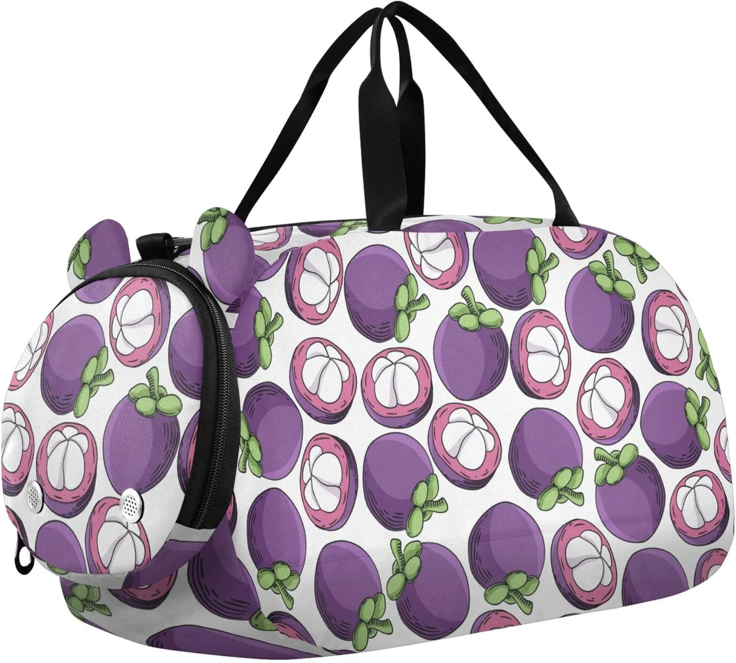 Mangosteen Pattern Sports Duffle Bag for Girls Boys, Gym Bag with Shoe Compartment, Kids Travel Overnight Weekender Shoulder Bag