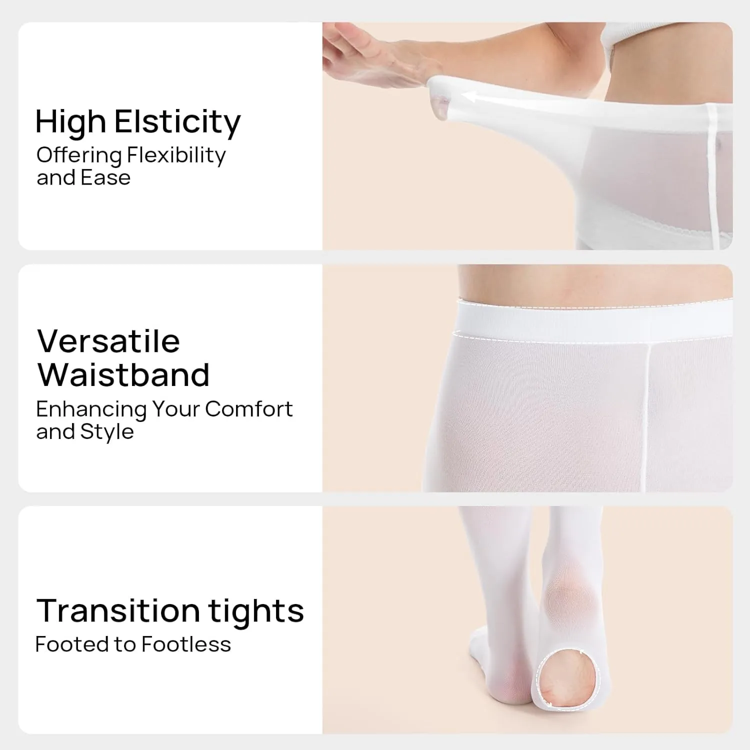 MANZI Womens Girls Solid Color Comfortable Convertible Ballet Tights 1-3 Pairs Pack
